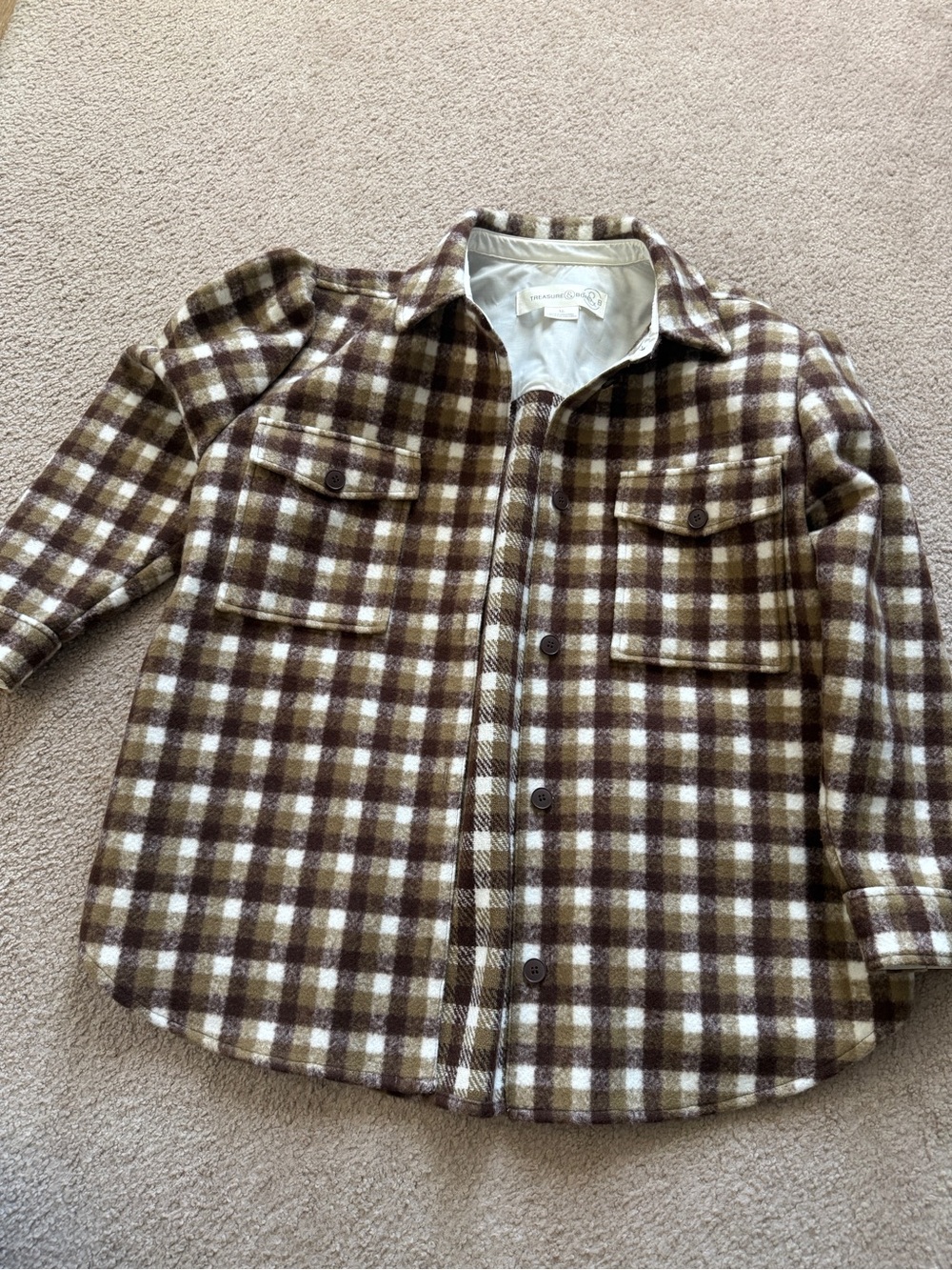 Treasure & Bond Brown and Cream Plaid Button-Front Jacket